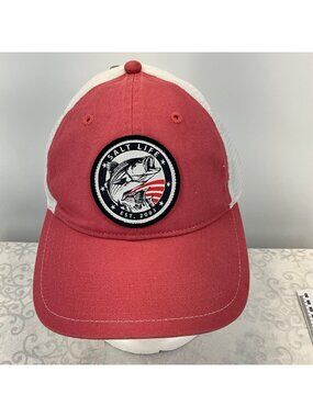 Salt Life Red & White Trucker Hat With Fish Logo Patch Adjustable Snapback